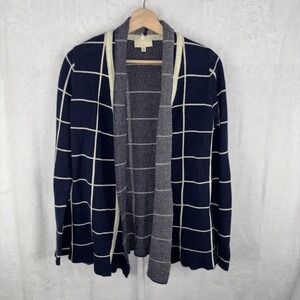 MODCLOTH Sweater Blue White Cardigan Checkered Grid Long Oversized Comfy Small